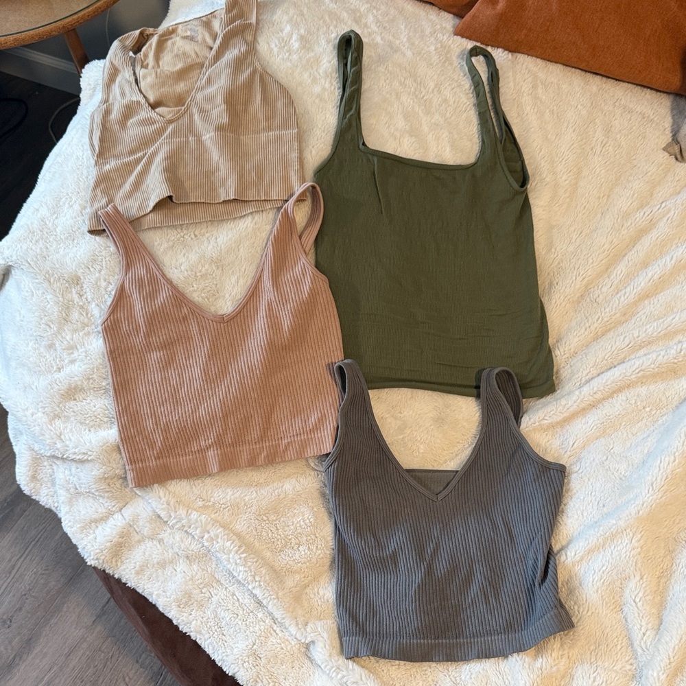 Free People Crop Tops in Tan, Green, Pink, and Gray